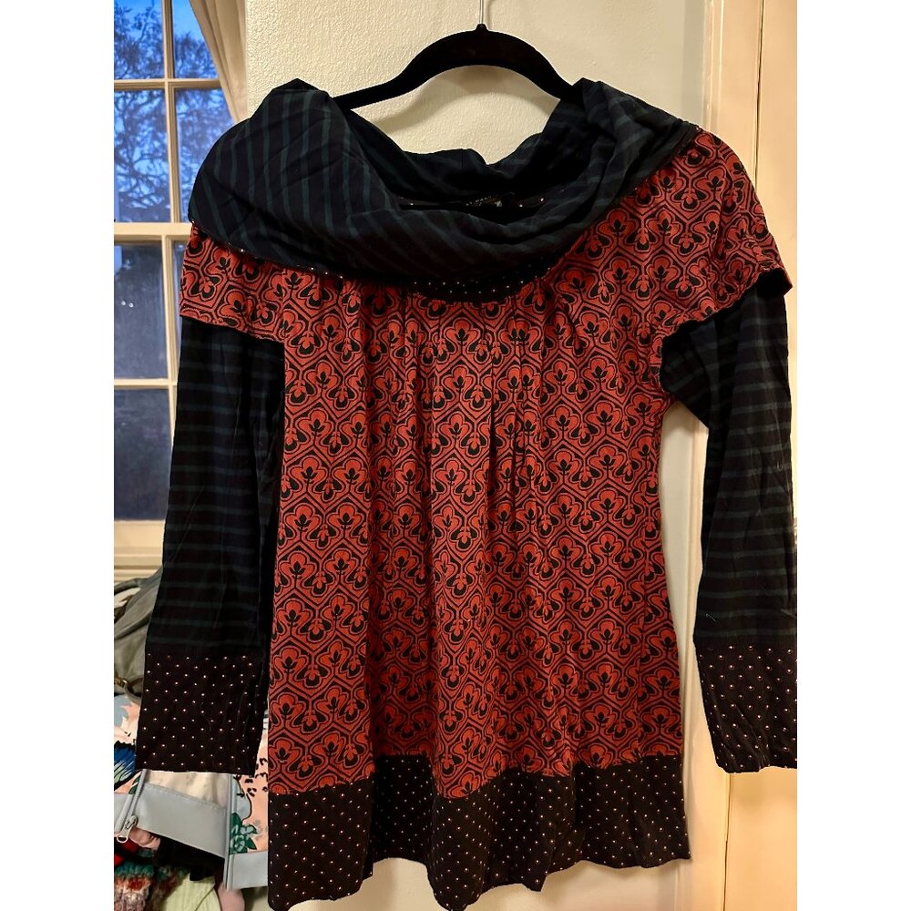 MARC by MARC JACOBS cowl neck knit top - S - long sleeved print tee roomy fall